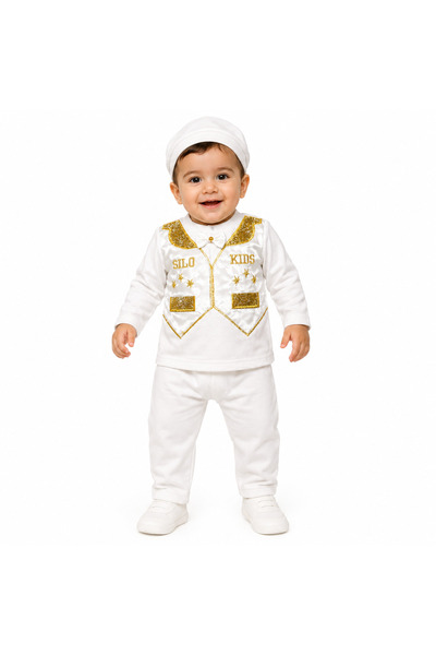 Generic Brand Silo Kids طقم ملابس أطفال 3 قطع أبيض وذهبي