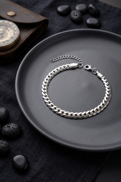 Clariss 316L Steel Silver Color Crushed Cuban Men's Bracelet