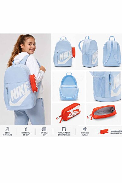 Nike Unisex Backpack Blue Pencil Case School Bag Daily Sports Travel 30X46X13 cm