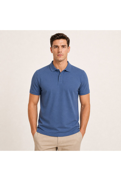 Fasıla Giyim Men's Indigo Polo Collar Short Sleeve Basic T-Shirt - Suitable f...