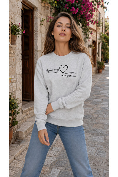 TREND EMMODA Women's Calligraphic Written Heart Printed Round Neck Casual Bas...