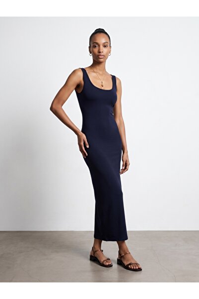 Dilvin 91733 Bra-Free Midi Elbise-K.Lacivert