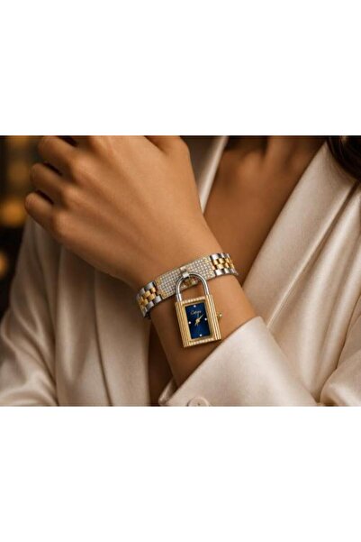 catera Caterra Lock Women's Watch Steel Silver Gold Color Navy Dial