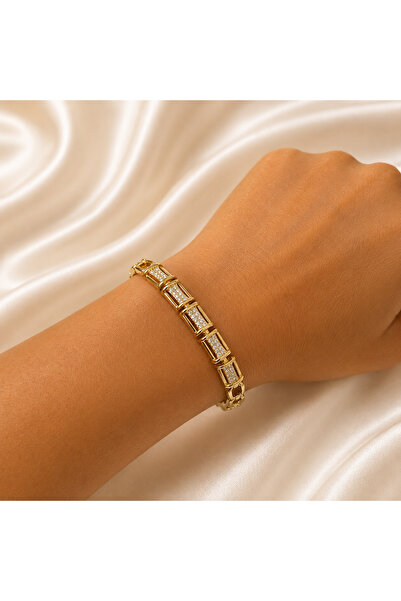 Yonida Jewelry 14K Gold Renk Kaplama Paslanmaz Çelik Zirkon Taşlı Mimari Tasa...
