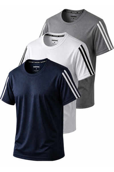 Karatopak Tricou sport din țesătură respirabilă, cu 3 dungi pe mâneci și func...
