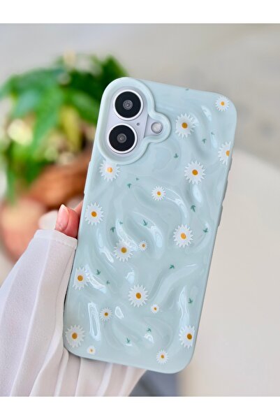 Go Aksesuar Iphone 16 Uyumlu Baskı 3d Kabartma PAPATYA Tasarımlı Parlak Silik...