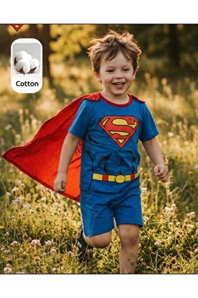 Superman Marvel Süper Kahraman Çocuk Kaslı Kostüm - Çocuk Kaslı Pelerinli Kıy...