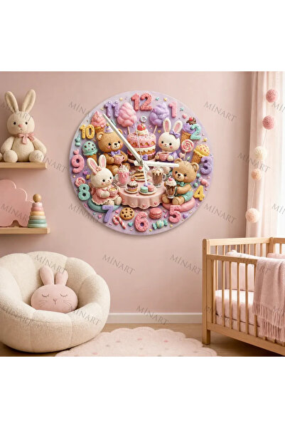 ensaat Pastel Teddy Bear and Rabbit Sweet Treats Tea Children's Room Wall Clo...