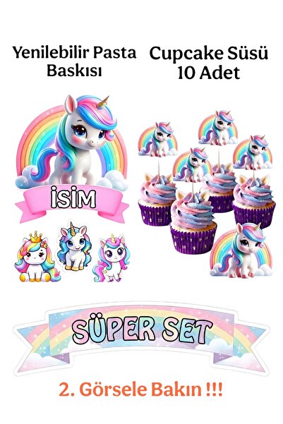 telaşe memuru Unicorn Pasta Süsü - Unicorn Yenilebilir Pasta Resmi Baskısı + ...