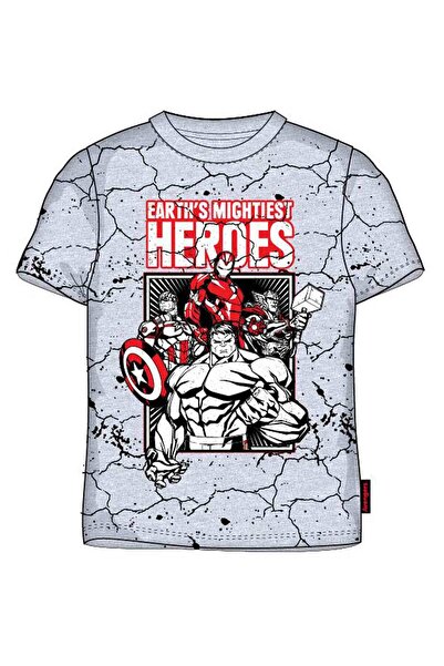 AVENGERS Tricou gri melanj 9-14 ani cu print, 93% bumbac și 7% poliester