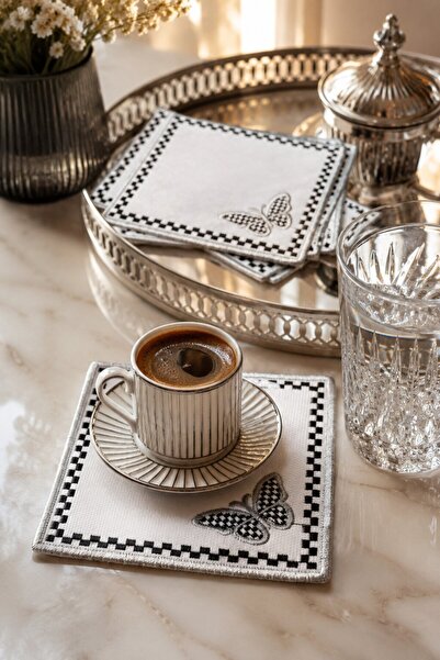 Bonny Home Silver Embroidered Set of 6 Coffee Side Presentation Napkins Dowry...