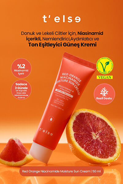 T'else Aydınlatıcı ve Ton Eşitleyici Güneş Kremi TELSE Red Orange Niacinamide Moisture Sun Cream SPF50+