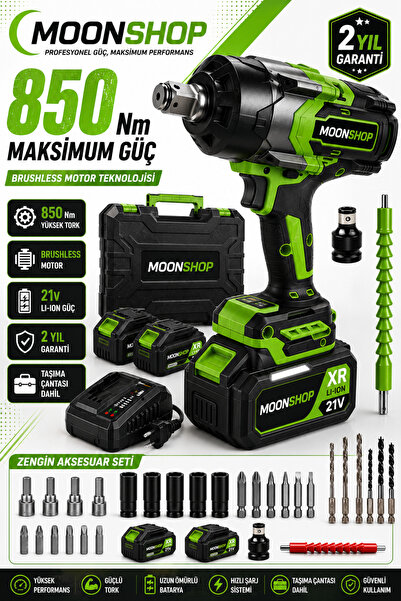 MOONSHOP 850 Nm Profesyonel Şarjlı Darbeli Somun Sıkma Makinesi | Brushless M...