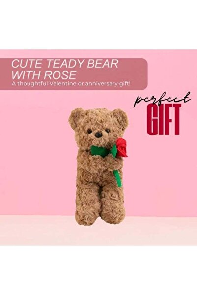 Home Smart Teddy Bear Holding Artificial Rose 30 cm Ideal Gift for Valentine, Anniversary, Birthday