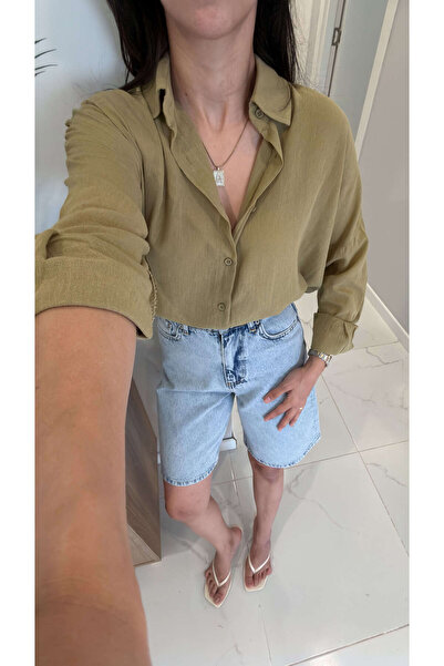 BİRCANÇİL Verani Yağ Yeşili Oversize Basic Gömlek