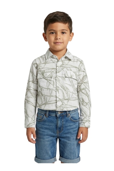 Babyqlo Boys Olive Leaf Printed Casual Shirt