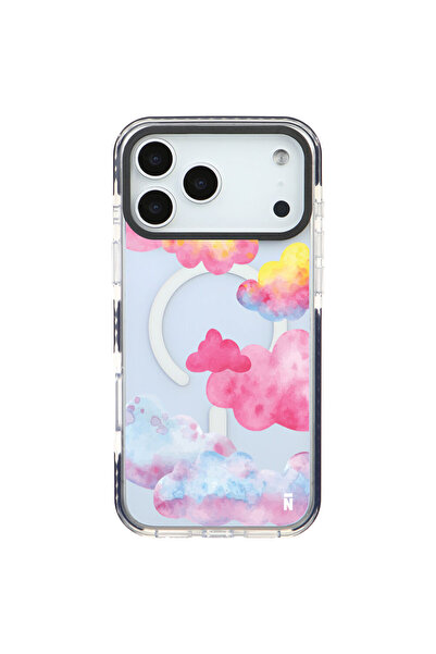 Casen iPhone 17 Pro Yanları Siyah Magsafe Arty Şeffaf Colorful Bulut Tasarıml...