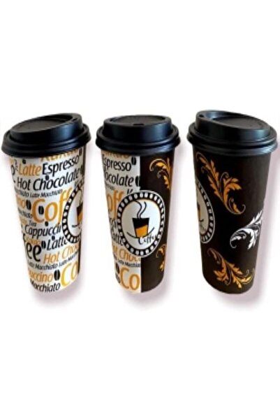 Yıldızan Aygün Excodi Cup - 12 oz Black Lid Paper Cup - 300 ml - 100 Pieces Q...
