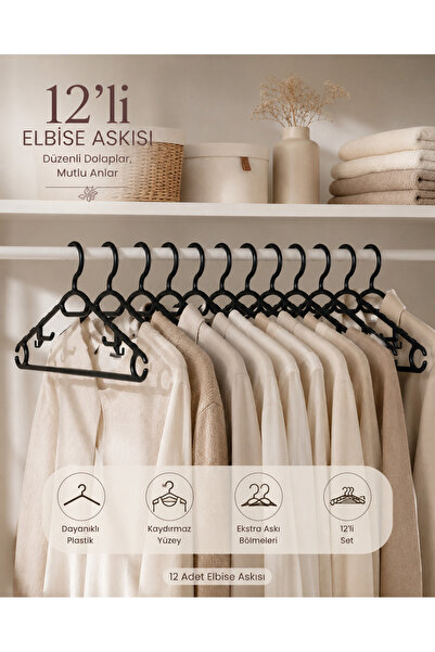 Store HGY Home 12'li Siyah Elbise Askısı Seti