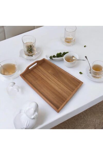 Yıldızan Albemo Acacia Wood Rectangular Presentation Tray, Wooden Tea, Coffee...