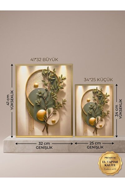 LeylArt Naturel Detaylı 2'li Ahşap Çerçeveli Duvar Tablosu Seti 34*25-41*32 B...
