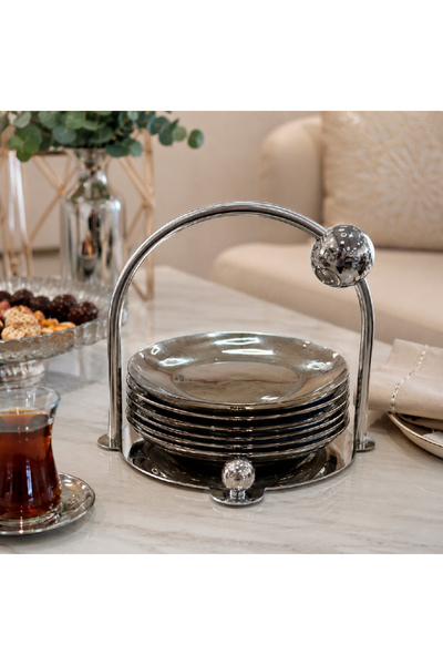 Warehouse 6Pcs Stainless Steel Serving Plate with Stand Silver Serving Tray