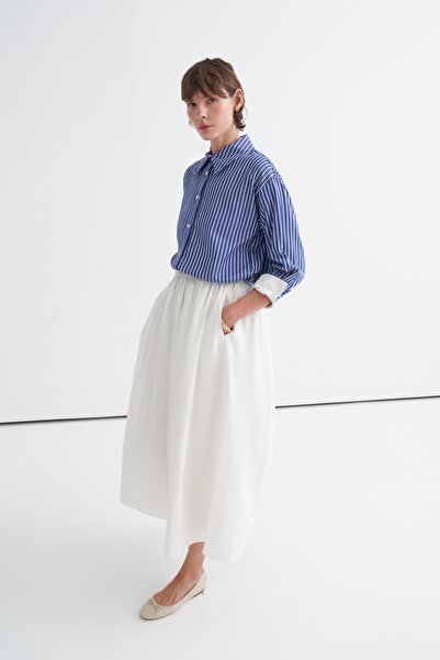 EBU Prive Women's Poplin Skirt with Elastic Waist Ecru