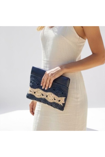 Mimoza Accessories حقيبة يد بوهو-شيك باللون الأزرق الداكن