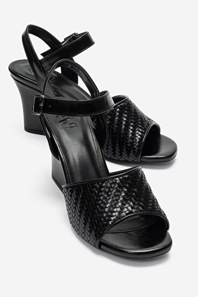 LuviShoes Sylvar Black Knitted Women's Wedge Heeled Shoes