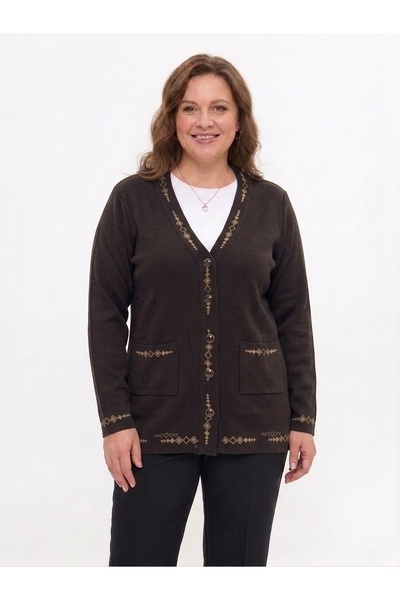 onno style women Banti Baklava Patterned Classic Knit Buttoned Jacket