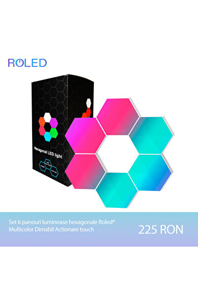 Generic Brand Set 6 panouri luminoase hexagonale, Roled®, Multicolor, Dimabil...
