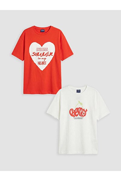 LC Waikiki Crew Neck Printed Girls' 2-Piece T-Shirt (S6)