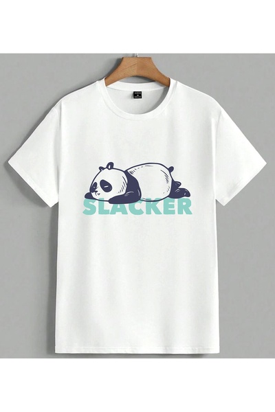 ELFERA Tricou supradimensionat unisex cu imprimeu Slacker Panda Sleepy Carica...