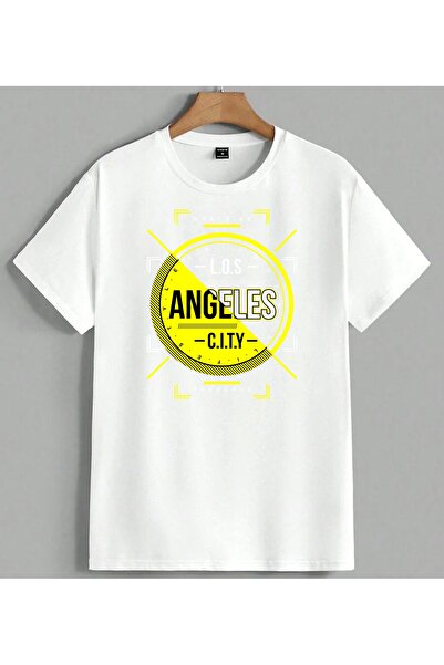 ELFERA Angeles City Sari Tasarim Saat Printed Unisex Oversize T-Shirt White