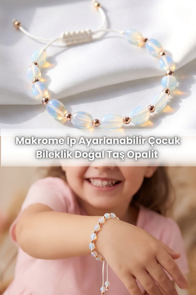 Elifsu Jewelry Macrame Rope Adjustable Children's Bracelet Natural Stone Opal...