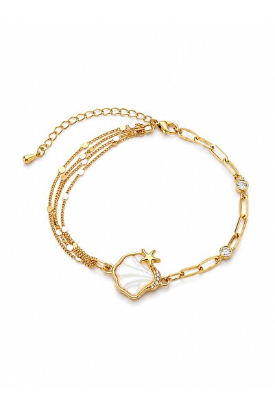 serelya Gold Color Brass Paperclip and Chain Shell Model Women's Bracelet