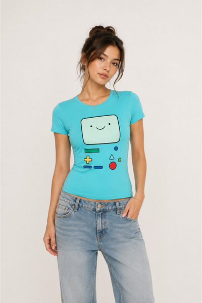 None Wear قميص Blue Adventure Time BMO Face Y2K بأكمام قصيرة