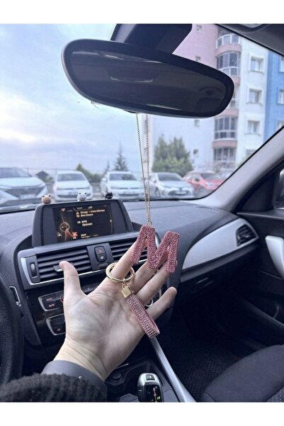 senfida Otomobil dikiz aynası süsü M harf pembe taşlı m harf dikiz süs ve taş...