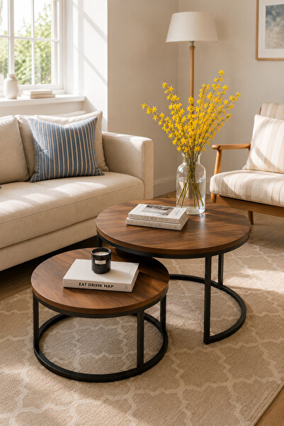 DONGXING Central coffee table set (2 pieces), nested design, round central co...
