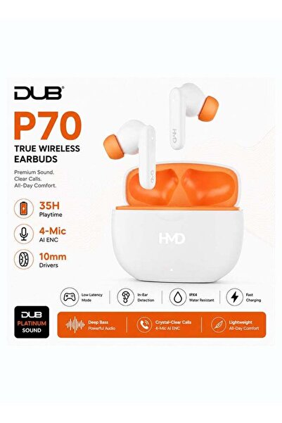 Hmd DUB P70 True Wireless Earbuds, 10mm Drivers, 4 Mic AI-ENC for Clear Calls...