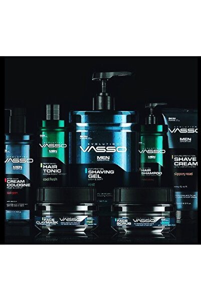 vasso man ERKEK SAÇ VE CİLT BAKIM TRAŞ SETİ ŞAMPUAN TONİK KOLONYA SCRUB