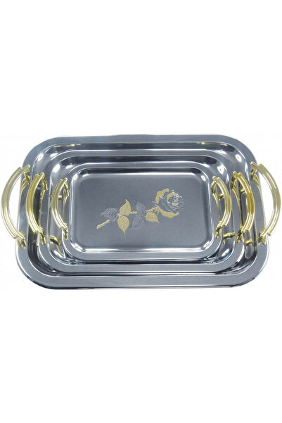 Bohmann Stainless steel serving tray Top Bottom Set , gold handles, pattern: ...