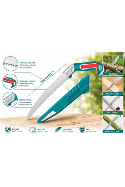 MACON 12-Inch Pruning Saw, SK5 High Carbon Steel, 7TPI Triple Edge Teeth with...