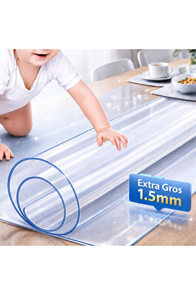 OricareFain Transparent PVC Table Protector Film 1.5 mm, Extra Thick, 80 x 14...