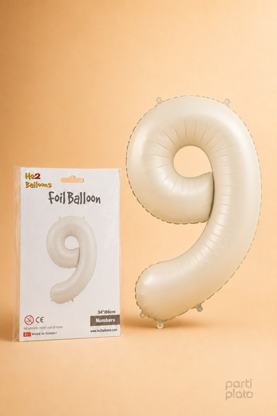 He2 Balloons بالون كريمي فويلو رقم 9 مقاس 86 سم، بالون بلون كريمي متوافق مع ا...
