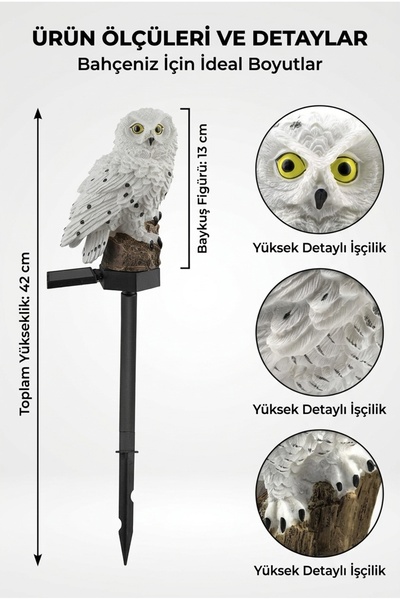 ALFAGİFT Solar Işıklı Baykuş Bahçe Lambası Güneş Enerjili LED Bahçe Aydınlatma Suya Dayanıklı 42 cm
