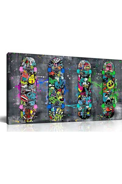 HOME MODE Graffiti Skateboard Canvas Wall Art | 50x100 Inches Gallery Wrapped...