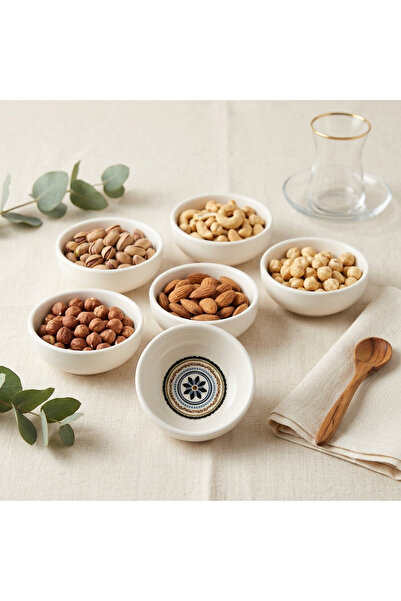 Tezyinat Wood Minel 8 cm 6-Piece Porcelain Breakfast Presentation-Snack Bowl Set