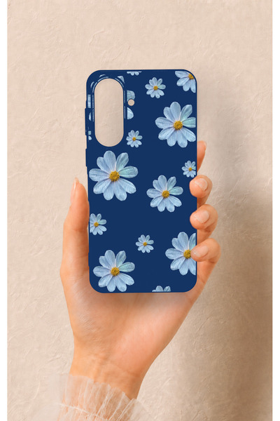 Vip Case Samsung A57 Uyumlu Mavi Papatya Desenli Silikon Kılıf