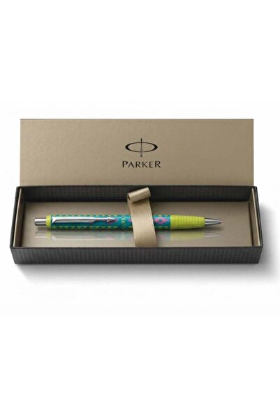 Parker قلم حبر جاف جوتر إصدار خاص - أخضر وفيروزي مع أنماط ملونة - مع علبة هدايا